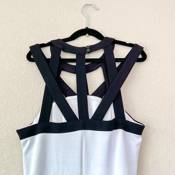 NWT! Bebe White Black Cage Yoke Midi Dress, Size Small - Picture 8 of 9